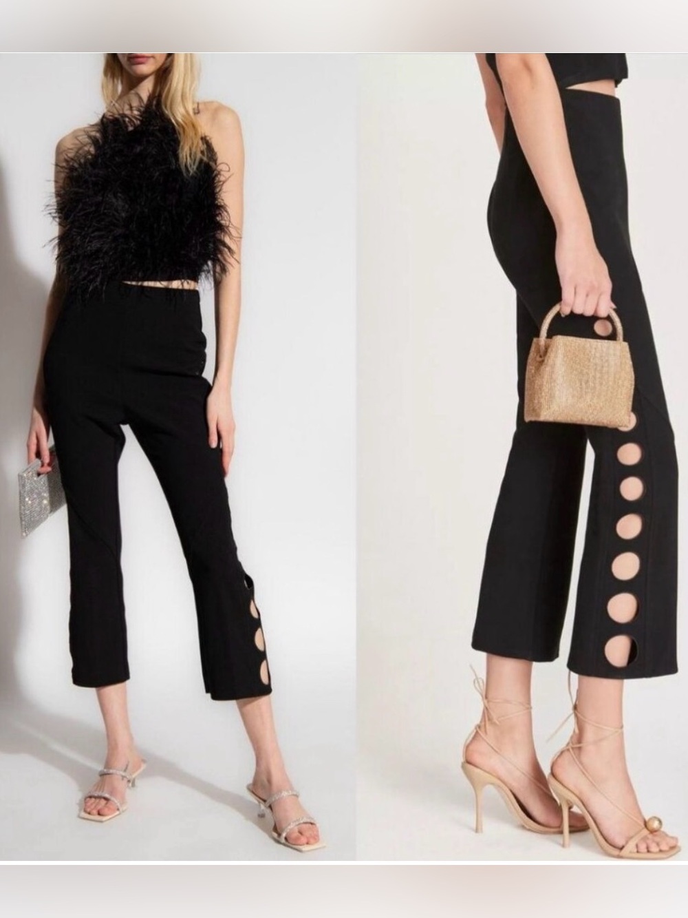 cult gaia Cressida Black Cropped Pants with Circle Cutouts size 0
